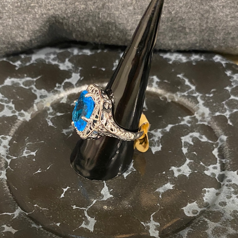 Blue Crystal Filigree Statement Ring - Women Jewelry sz 8 & 9